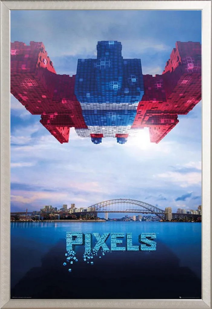 Poster Galaga Pixels encadré en aluminium argenté Shinsuke haute qualité