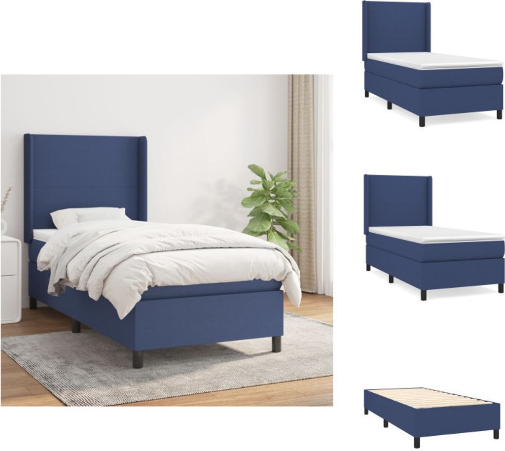 vidaXL Boxspringbett mit Matratze Blau 90x200 cm Stoff - Betten & Bettgestelle
