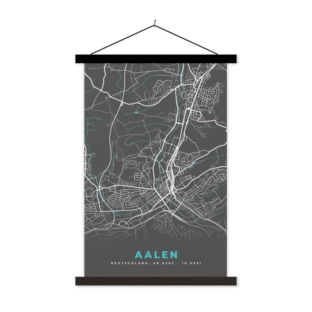 MuchoWow Textilposter Stadtplan - Aalen - Deutschland - Karte 120x180 cm mit schwarzem Rahmen - Fotos