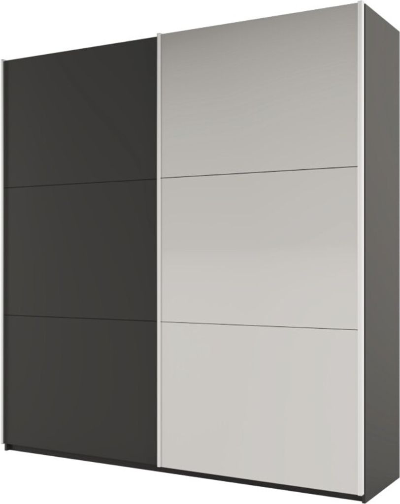 Furniture24 Kleiderschrank Rodos 200 Schrank Schwebetürenschrank mit Spiegel 2 Kleiderstange Graphite, 200 cm breit