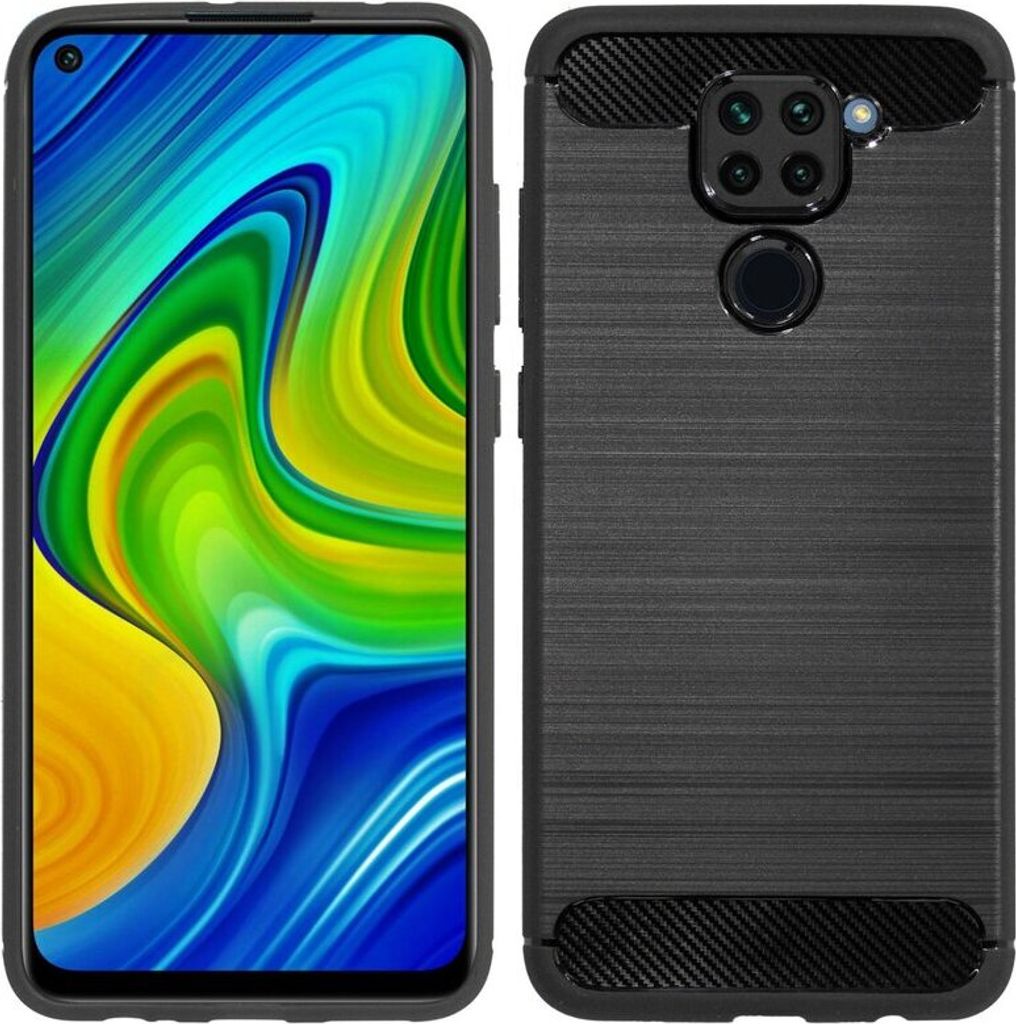 Silikon Hülle Bumper Carbon für XIAOMI REDMI NOTE 9 Case TPU Soft Handyhülle Cover Schutzhülle Schwarz