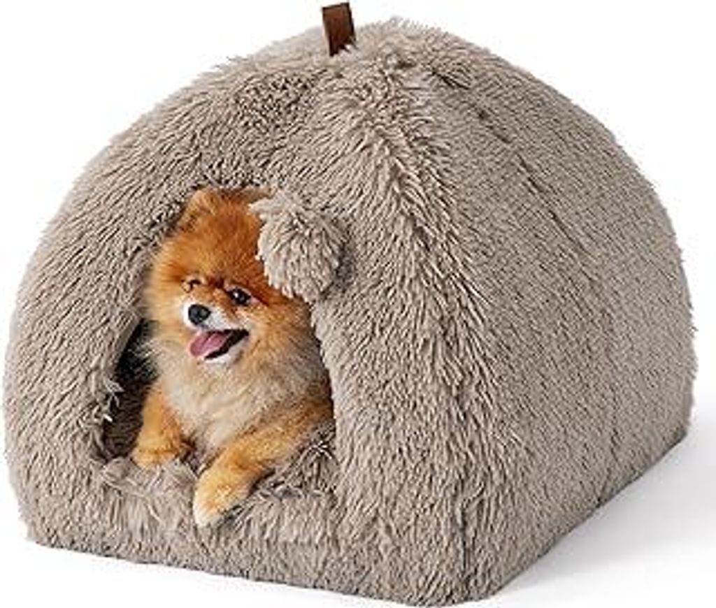 Katzenbett große Katzen Katzenhöhle- 44x44x44 cm Plüsch Katzenhaus Indoor mit abnehmbarem Katzenkissen und hängendem Spielzeug, Katzen Bettchen...