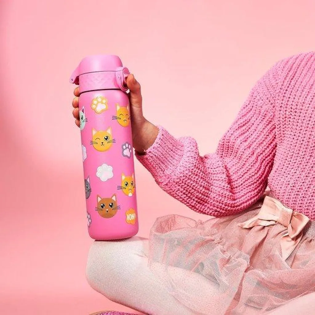 Gourde enfant et adulte en inox 600 ml avec poignée et joli motif chat