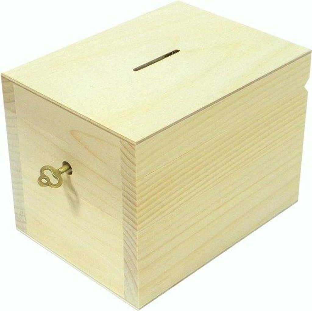 Holzsparpfennig mit Schlüssel für Decoupage und Pyrografie