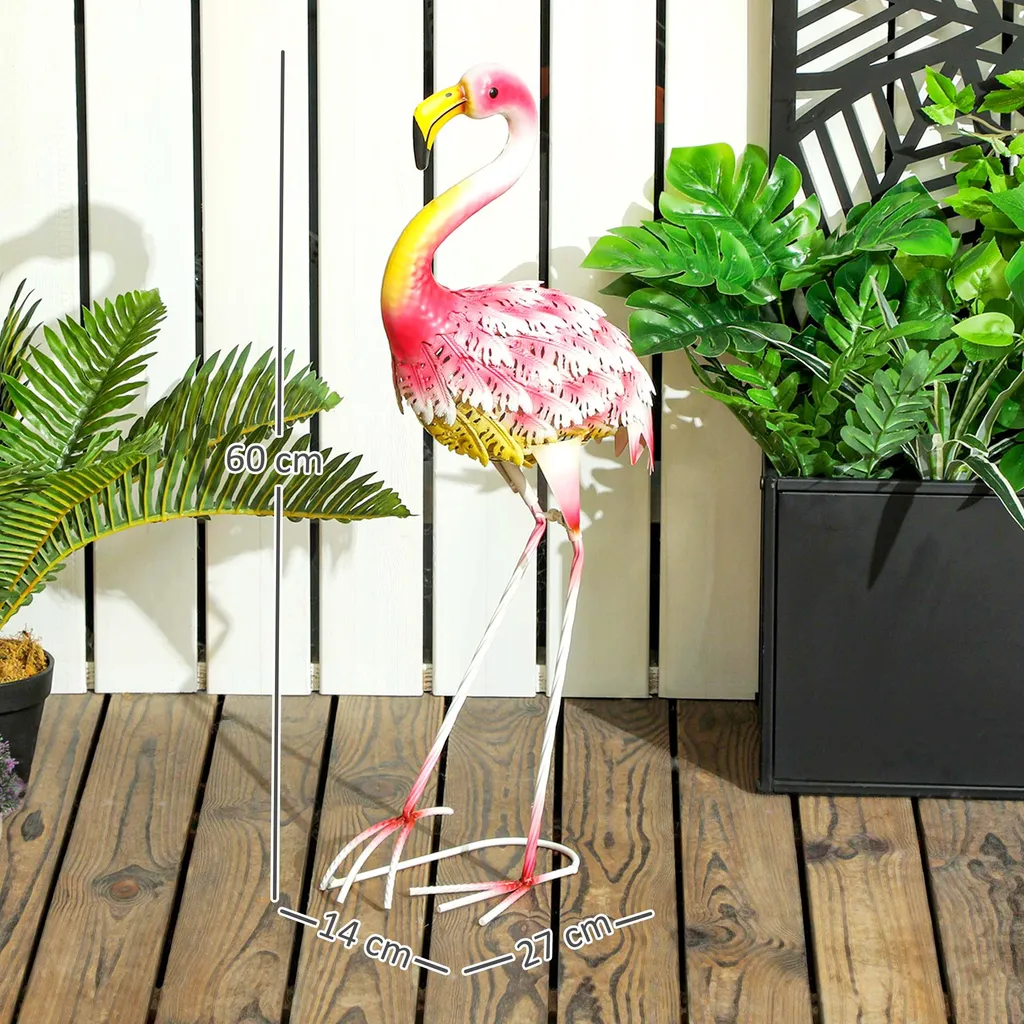 Flamant rose de jardin design original avec structure métal résistante - 3