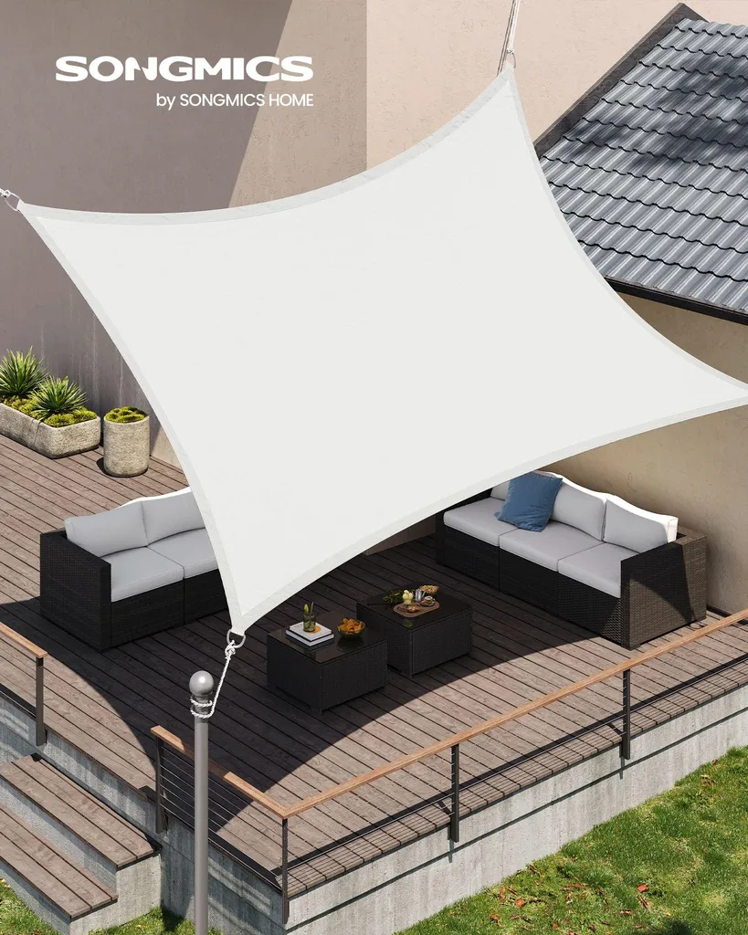 Voile pare-soleil 3 x 4 m rectangulaire blanche en polyester résistant