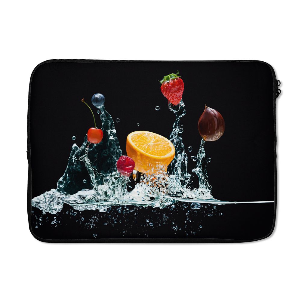 MuchoWow Laptop Hülle 14 ZollWasser - Obst - Orange - Erdbeere - Kirsche - Schwarz Laptoptasche - Laptoptasche - Stoßsicher - Schutzhaube
