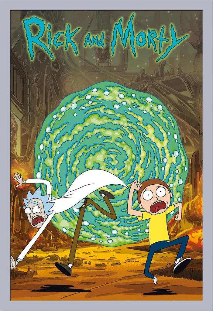 Poster Rick and Morty Portal Maxi 61x91,5 + Cornice Shinsuke MDF Argento