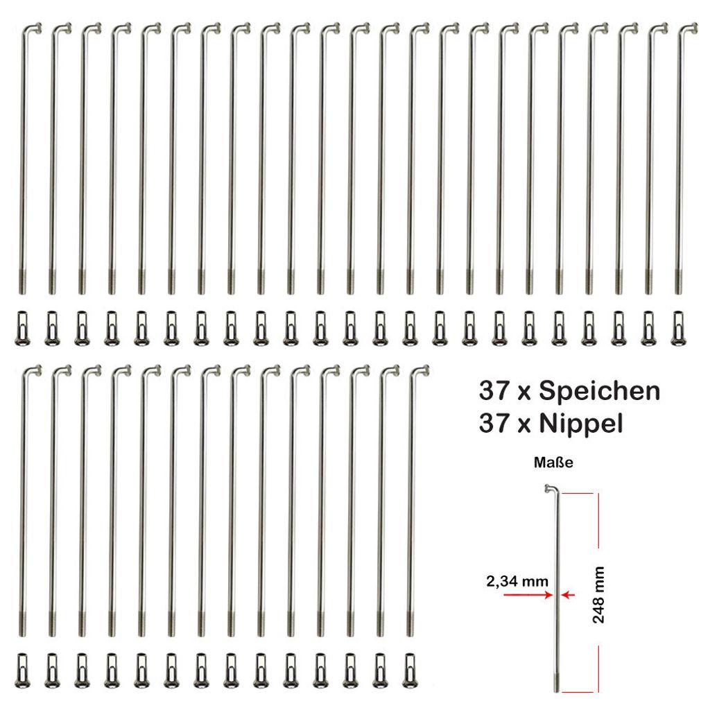 37 Stück Speichen 248mm verstärkt NIROSTA 2,34mm inkl. Produktbild 