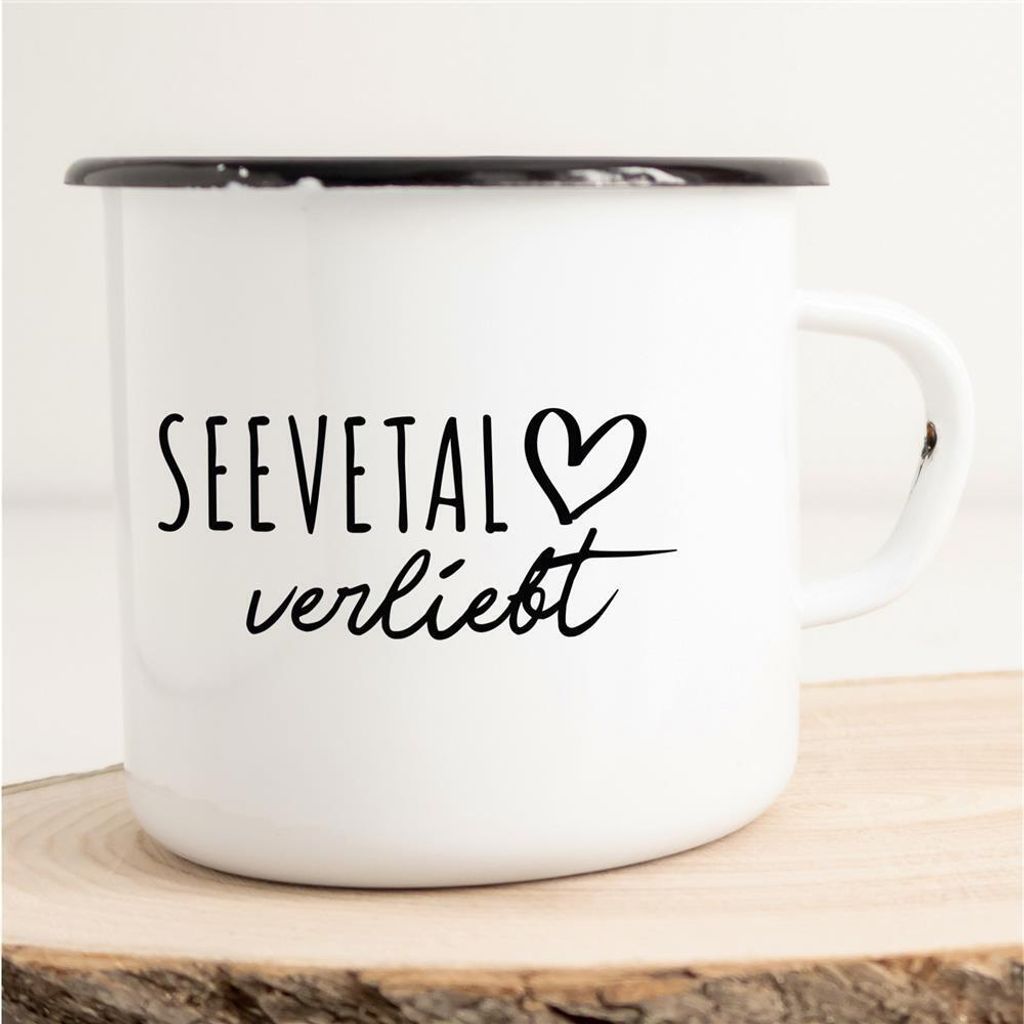 Huuraa Emaille Tasse Seevetal Geschenk Kaffeebecher Vintage 300ml Seevetal Präsent
