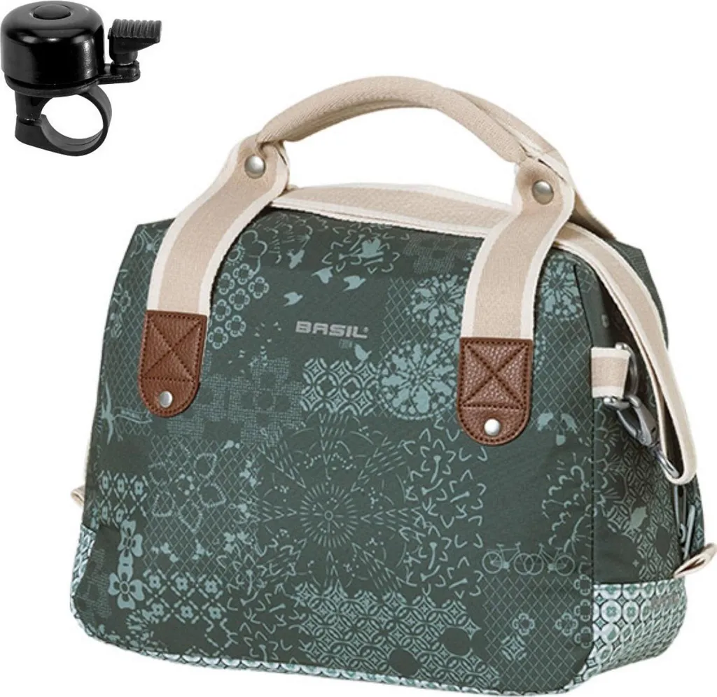 Basil Bohème City Bag Vert : Sacoche Guidon Vélo 8L avec Sonnette