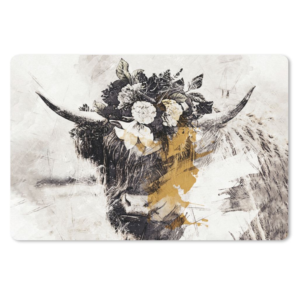 MuchoWow Mauspad Mousepad Schottischer Highlander - Gold - Weiß - Farbe 27x18 cm - Mousepads - Maus Mat - Pad - Mausunterlage - Büroartikel - D...