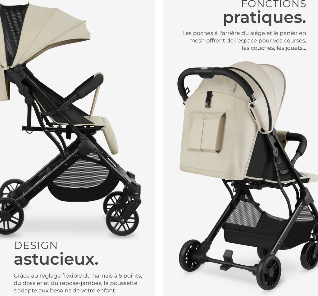 Poussette compacte FINN : la solution gain de place avec harnais 5 points