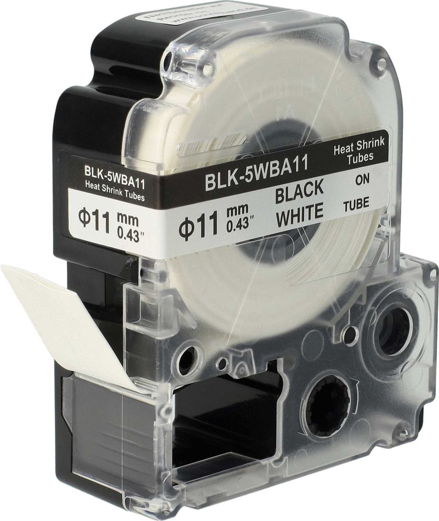 vhbw Schriftband-Kassette kompatibel mit Epson LabelWorks LW-Z900 Etiketten-Drucker Schwarz auf Weiß, Schrumpfschlauch-Kassette, 11 mm