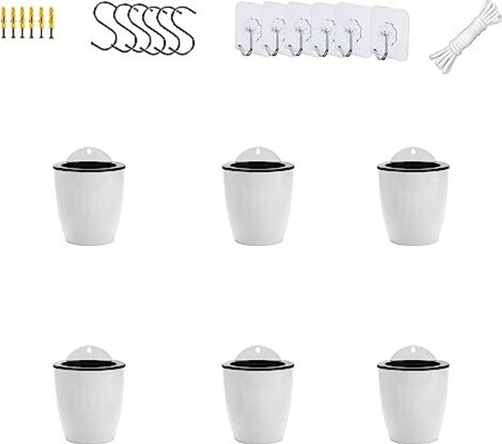 ORIMERC 6er-Set Selbstwässernder Blumentopf Wand hängende Selbstbewässerungstöpfe Küche Kräutertopf Wandtöpfe Pflanze innen Wasserspeicher