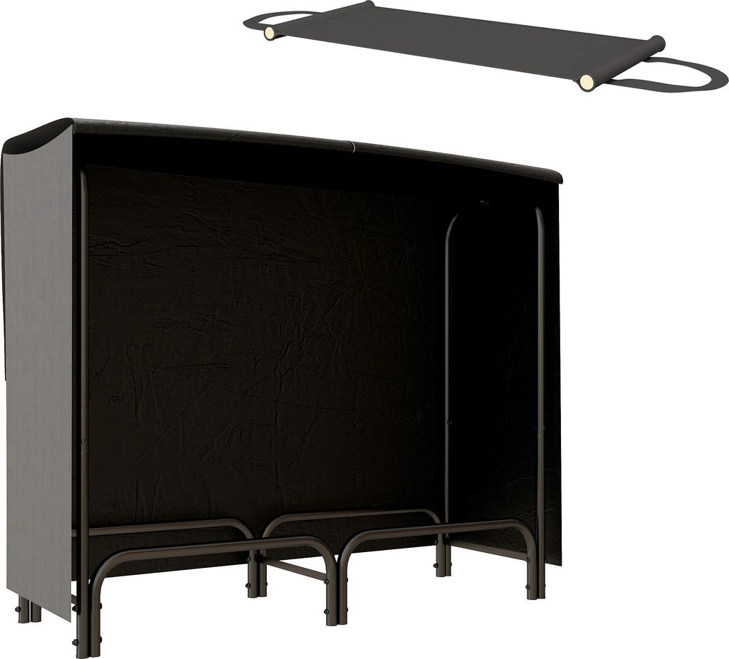 Kaminholzregal-120x36x99 cm Brennholzregal mit Tragetasche aus Segeltuch 600D Oxford wasserabweisende Abdeckung für Garten Terrasse Metall-Schwarz