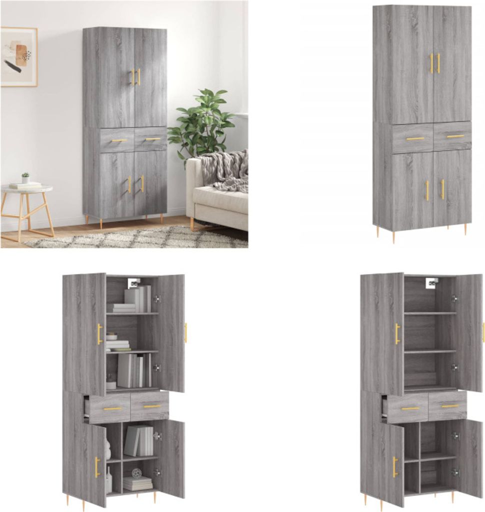 vidaXL Highboard Grau Sonoma 69,5x34x180 cm Holzwerkstoff - Highboard - Highboards - Sideboard - Schrank