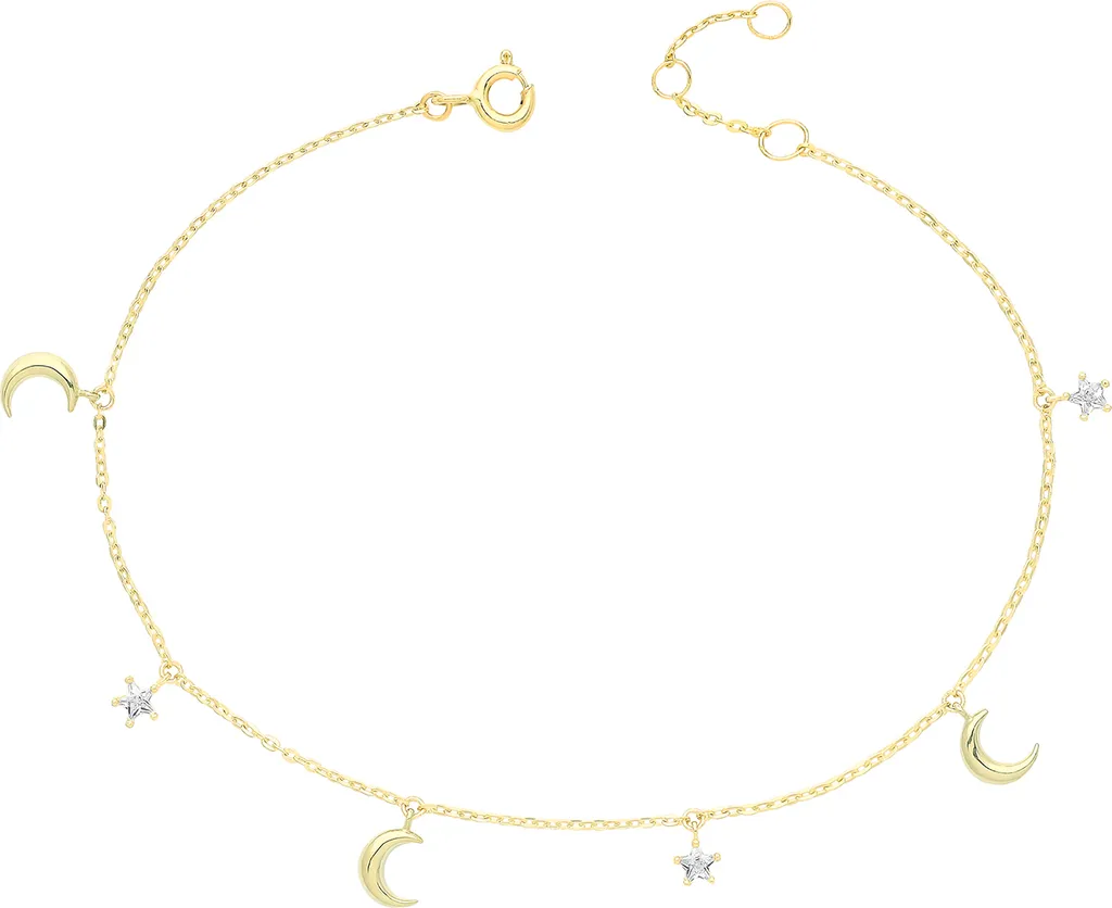 Cadeau bijou femme : Bracelet or jaune 375 et breloques zircone 18 cm