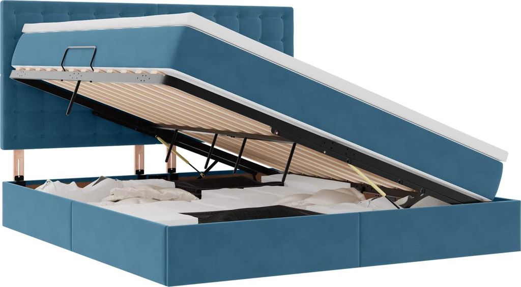 Bett mit Stauraum und LED mit LED Dunkelblau 180 x 200 cm Samt