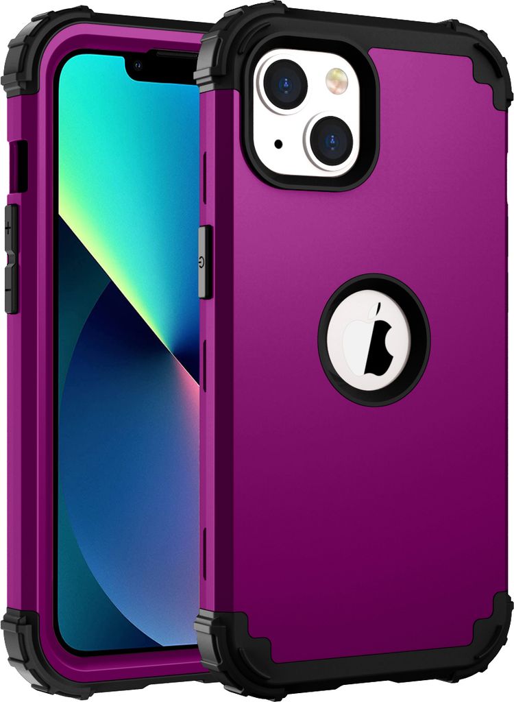 iPhone 13 Hülle, 3 in 1 Hybrid PC TPU Stossfest Robust Schutzhülle für iPhone 13 Lila