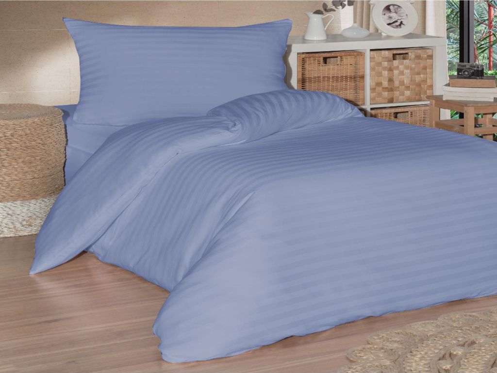 Französischer Leinen-Satinstreifen 240x200, 70x90cm blau