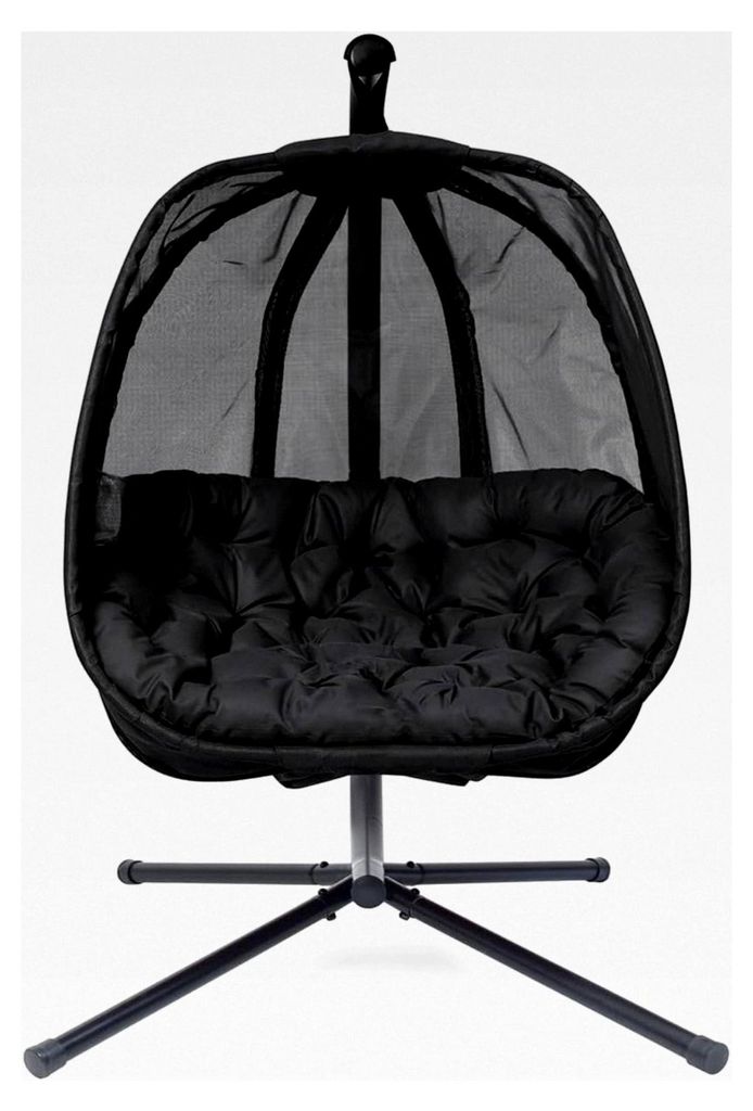 Hängesessel Schwarz mit Gestell für 1 Person, Hängestuhl aus Textilene bis 150 kg für Garten und Terrasse