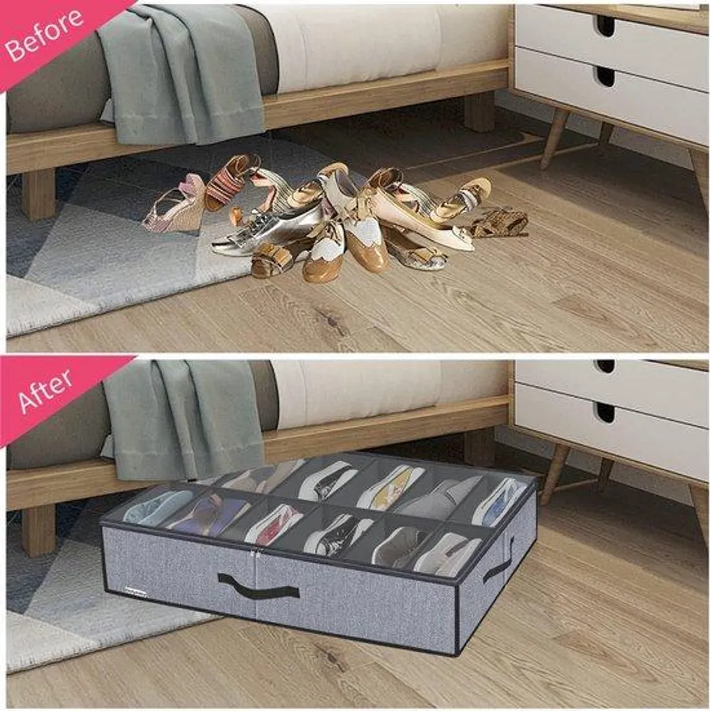 Meuble à chaussures 14 compartiments gris avec dessus transparent - L60