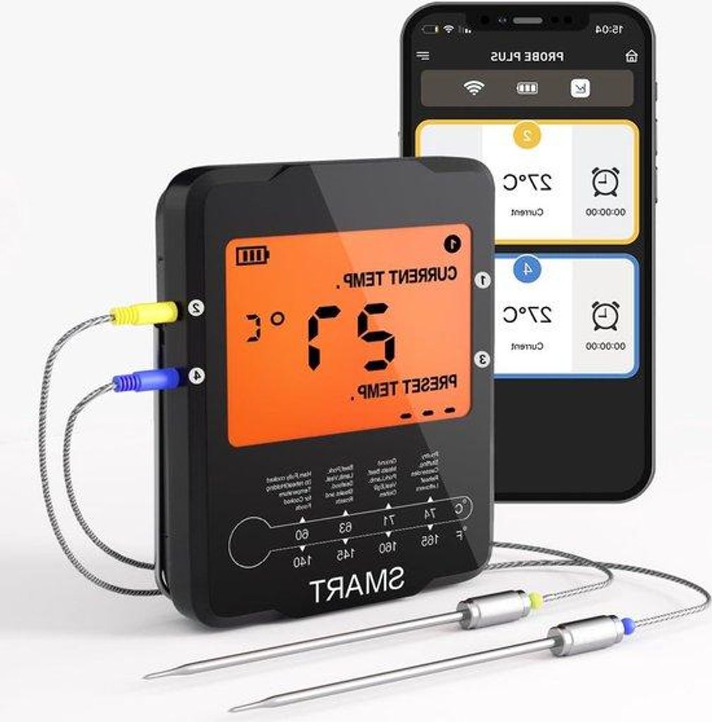 Drahtlose Bluetooth Fleischthermometer für BBQ, Lebensmittel, 100m Reichweite, App-Steuerung