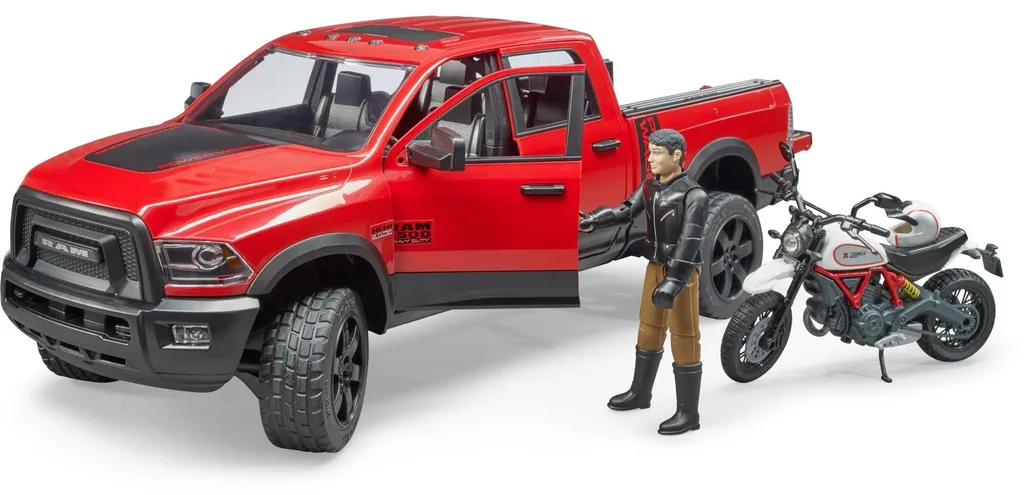 Pick-up RAM 2500 Jouet avec Moto Ducati et Figurine Articulée Bruder