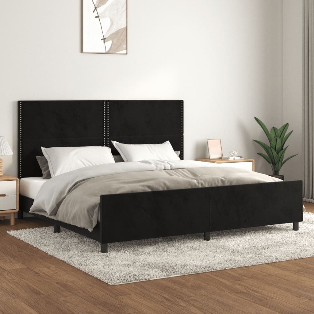 The Living Store Bettgestell mit Kopfteil Schwarz 200x200 cm Samt