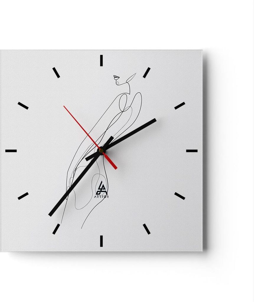 Wanduhr - Quadrat - Glasuhr - Kontur Frau Minimalismus - 30x30cm - Schleichendes Uhrwerk - Lautlos - zum Aufhängen bereit - Dekoration Modern - Wa...