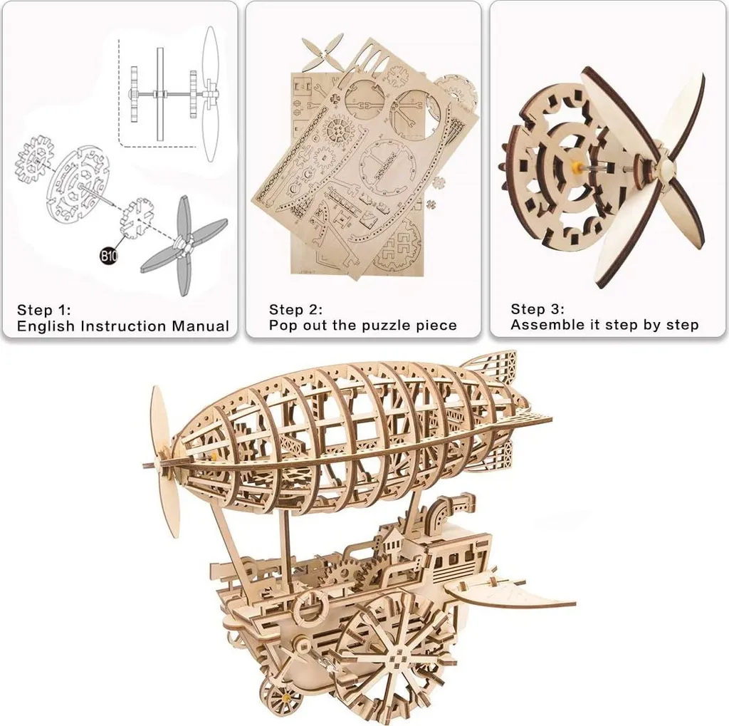 Puzzle 3D Dirigeable en Bois ROKR 349 Pièces Découpe Laser Précise - 11