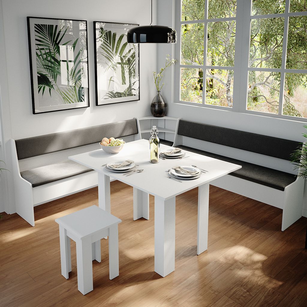 Eckbankgruppe Vicco Roman Weiß 210 x 210 cm mit Tisch, Model 34315