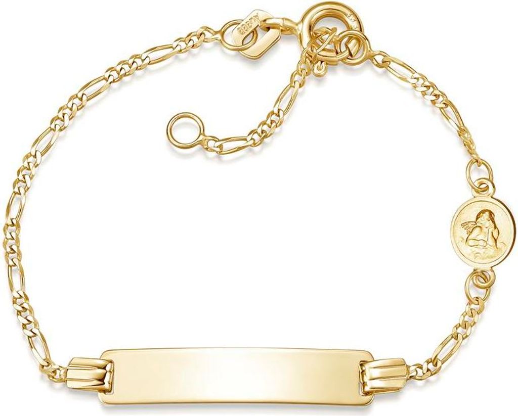 SILBERKETTEN STORE Kinder-Gravurarmband Figaro 2mm mit Schutzengel - 333 Gold - 14cm
