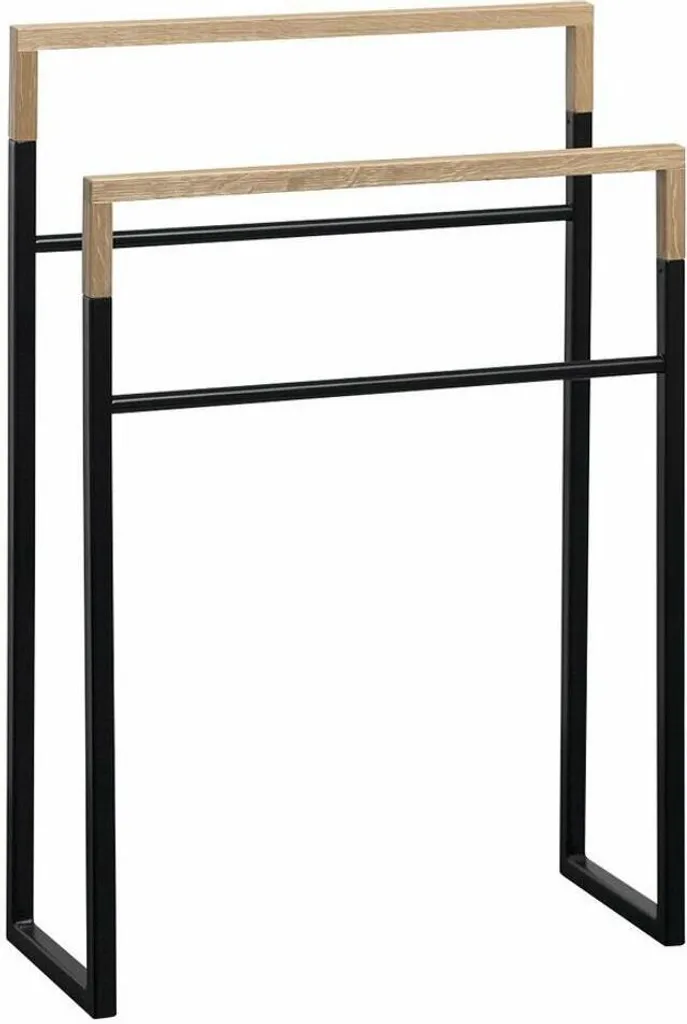 Support serviette salle de bain sur pied Noir et Chêne Sapho Ska