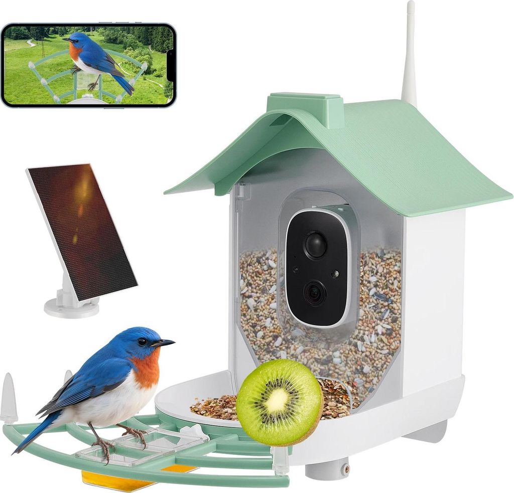 Intelligentes Vogelhaus mit Kamera - WLAN/WiFi - Solarbetrieben - 4 MP HD - Automatische Videoaufnahme - Live-Ansicht in Echtzeit - Outdoor wetterf...
