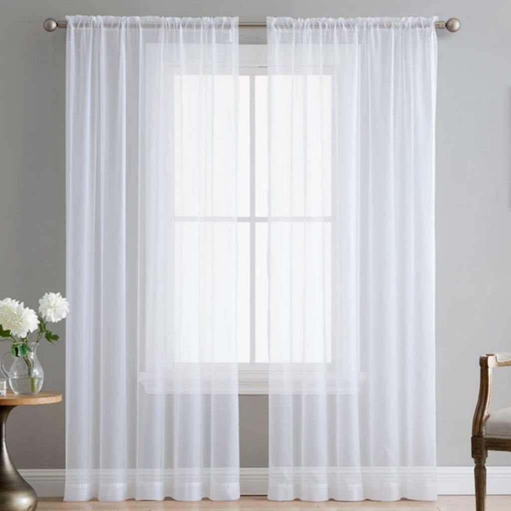 2er Set Sheer Voile Vorhang mit Ösen Transparente Gardine Produktbild 