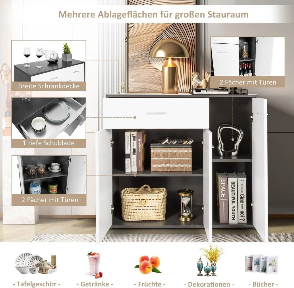 Buffet de rangement modulable avec tablette ajustable et tiroir blanc - 5