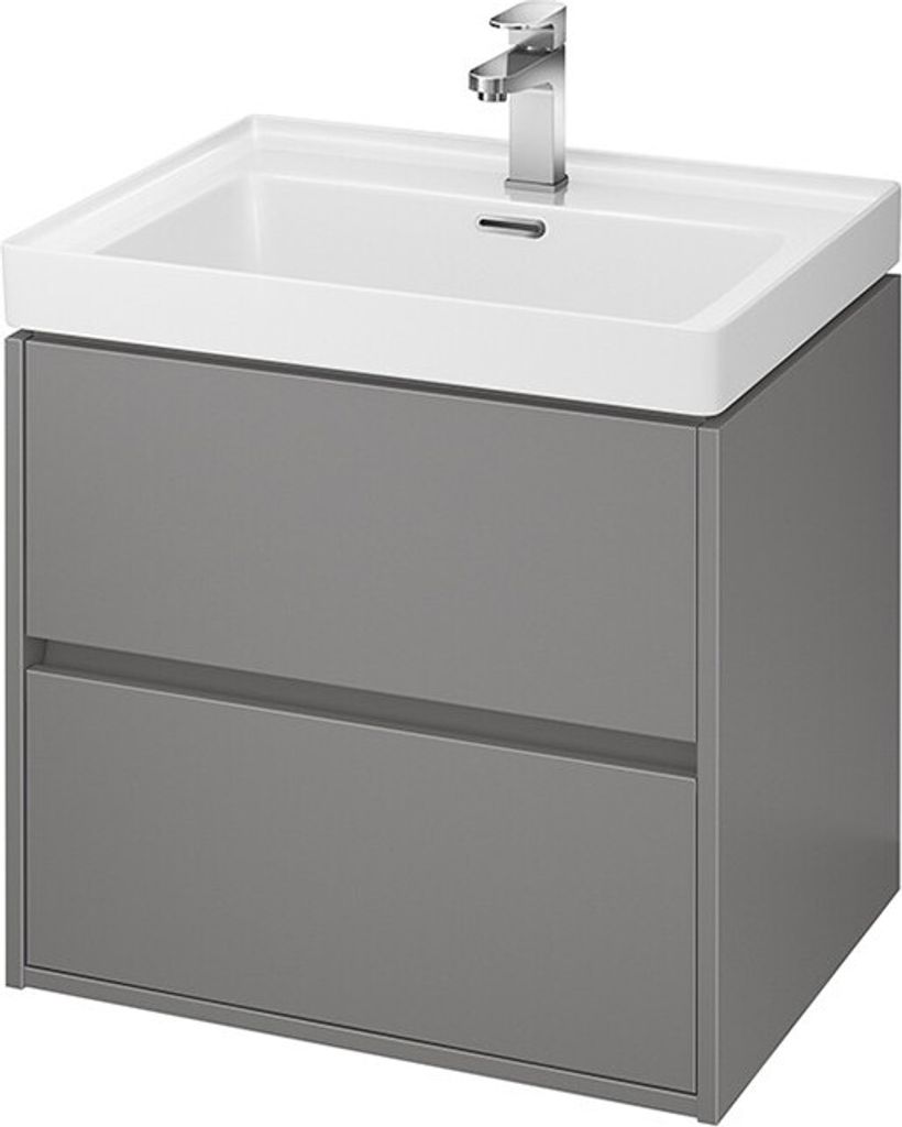 BADLAND Badmöbel Set Badezimmerschrank mit Keramikwaschbecken, 2-Schubladen CREA 60 Grau Matt