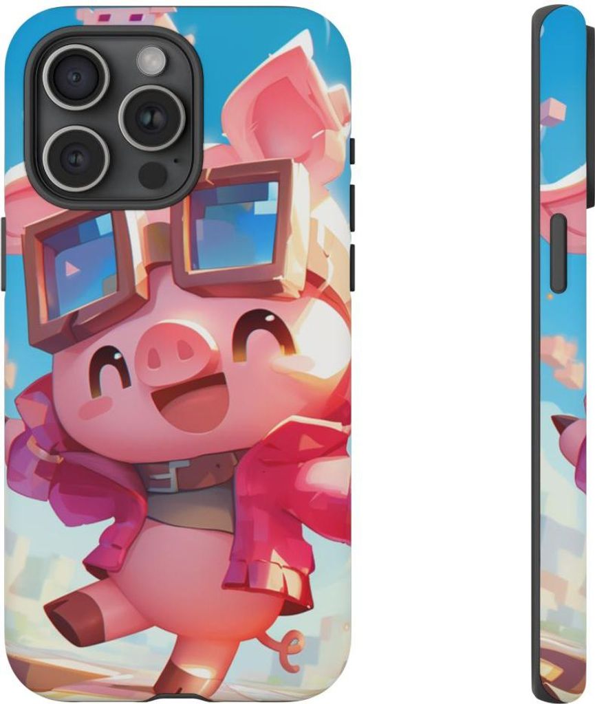 Fröhliches rosa Schwein mit Schutzbrille und Jacke – Hülle Kompatibel mit iPhone 15 Pro Max