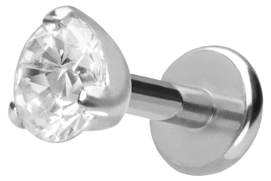 Ohrpiercing, Nasenpiercing Titan Labret mit Push Fit EINGEFASSTER KRISTALL Silber Stablänge: 5mm | Stabstärke: 1,2mm | Kristallgröße: 4mm