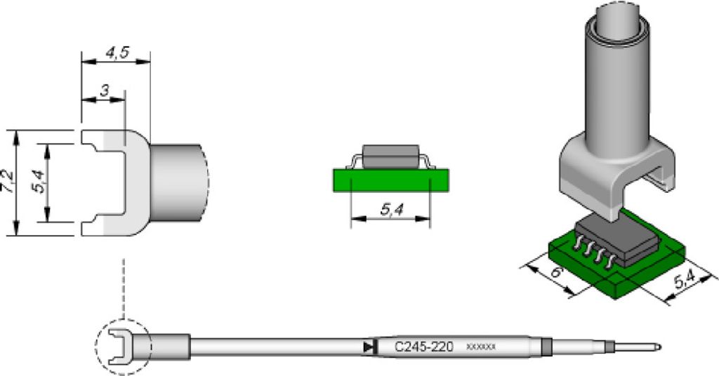 JBC SMD-Entlötspitze Serie C245, C245220/5,4 x 6,0 mm, für Dual-In-Line-IC C245220