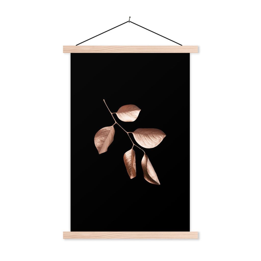 MuchoWow Textilposter Zweig - Roségold - Blätter 120x180 cm mit holzfarbenen Rahmen - Textil-Plakat