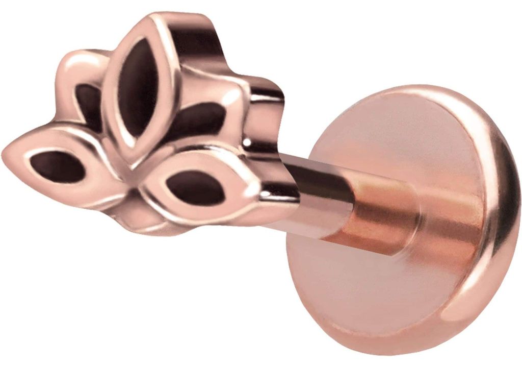 Ohrpiercing, Nasenpiercing Titan Labret mit Push Fit LOTUSBLÜTE RoséGold Stablänge: 6mm | Stabstärke: 1mm
