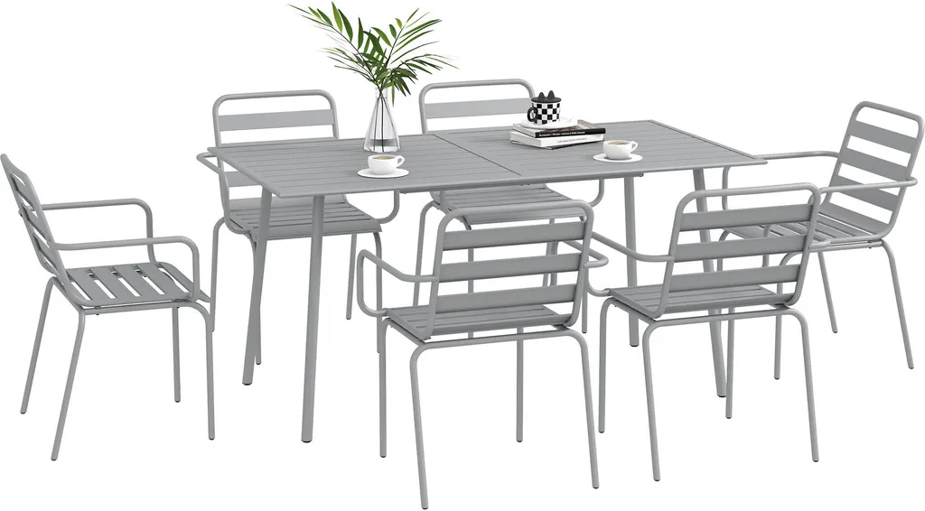 Salon de jardin 7 pièces avec table de repas et 6 fauteuils extérieurs