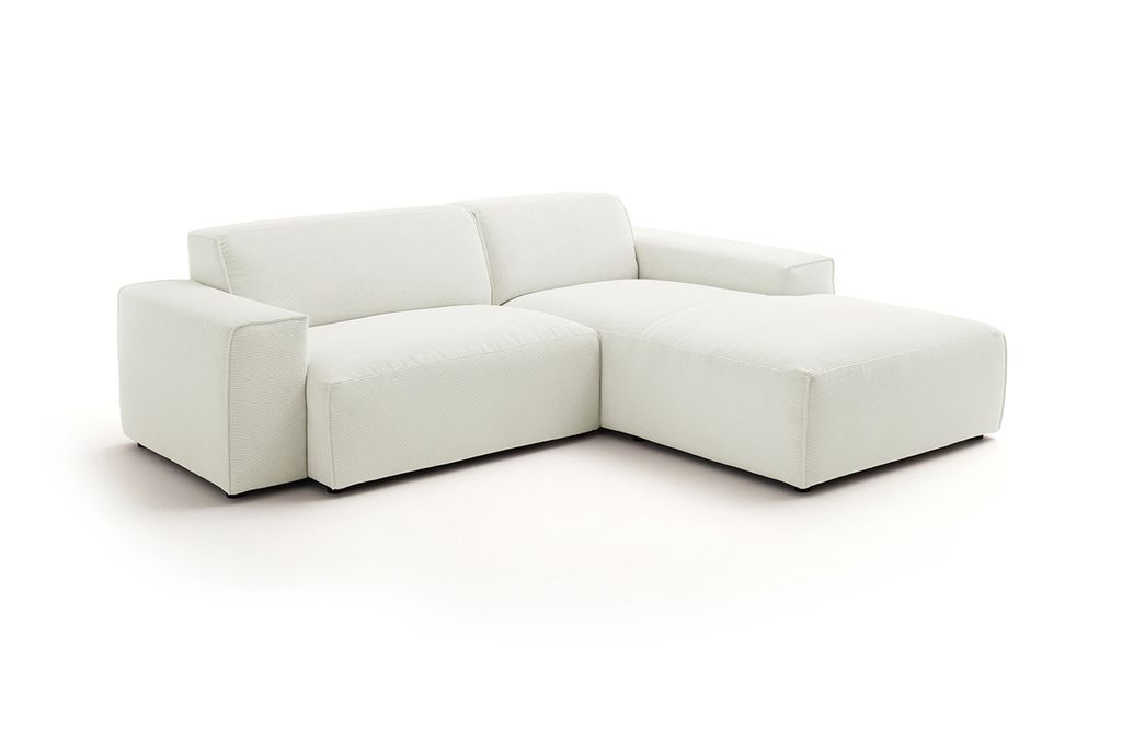 KAWOLA Sofa RANI Ecksofa Feincord weiß Recamiere rechts