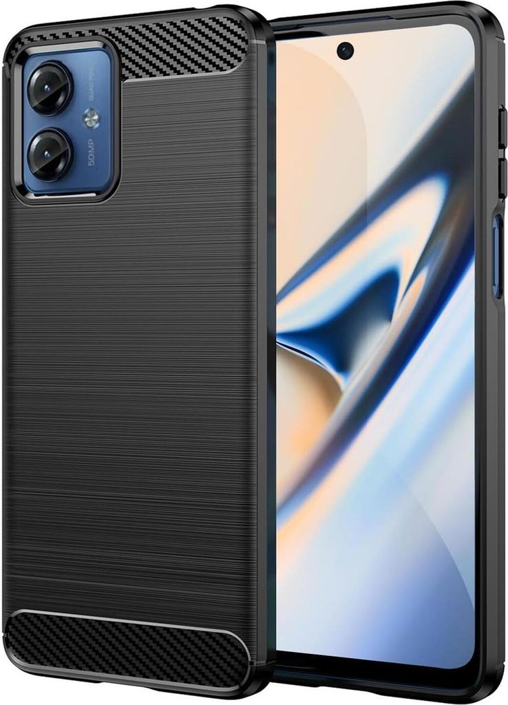 Conie Silikon Schutzhülle für Motorola Moto G14 Tasche Case Cover Bumper TPU Carbon Look Hülle in Schwarz