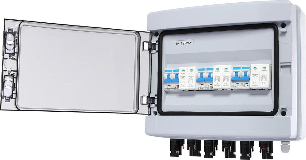 PV-Combiner-Box für Solaranlage - 3 Eingänge 3 Ausgänge - 25 A DC-Leitungsschutzschalter - Überspannungsschutz - Für Off-Grid & Wohnmobil/RV