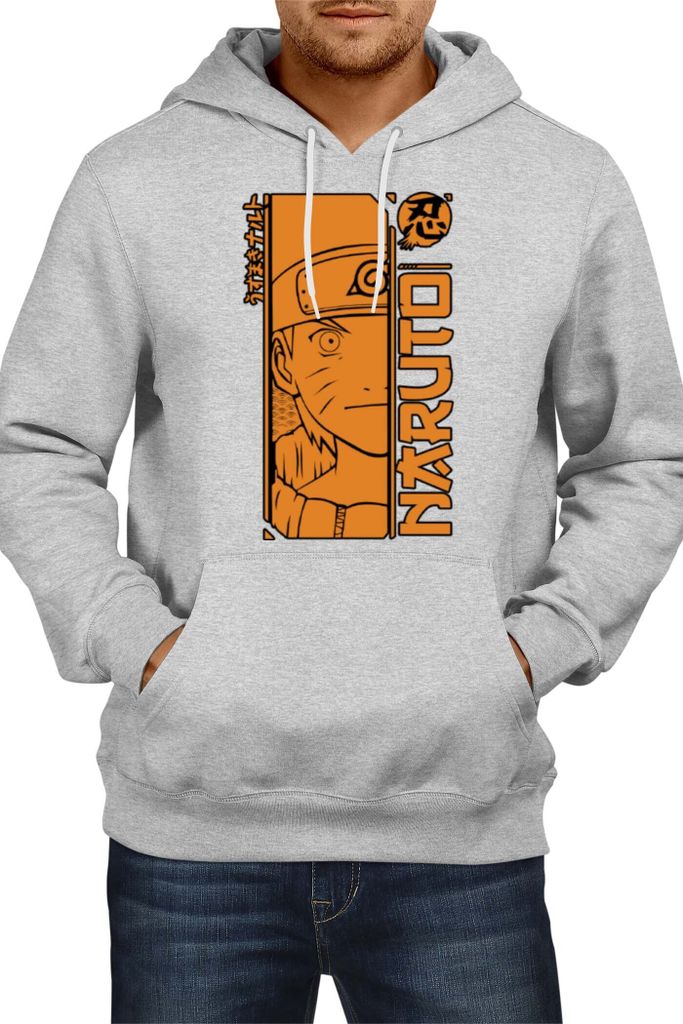 Herren Kapuzenpullover Anime Manga Naruto Uzumaki 02 Naruto Konoha, Man 2XL / Grau