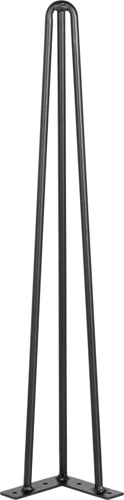 A black metal table leg with three prongs and a mounting plate.